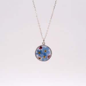 nature-bijou-nature precieuse-collier argent-fleurs sechees-séchées-myosotis-fleur sechee